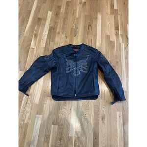 Biker Jacket FIRST Leather Apparel Motorcycle Fitted Black  Full Zip Size‎ Small